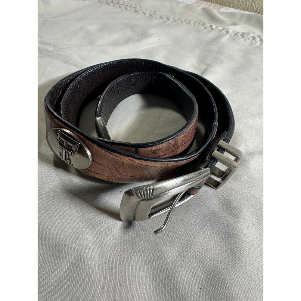 Texas Tech Red Raiders Belt Brown Faux Croc Western Buckle TT Logo Mens Size 32